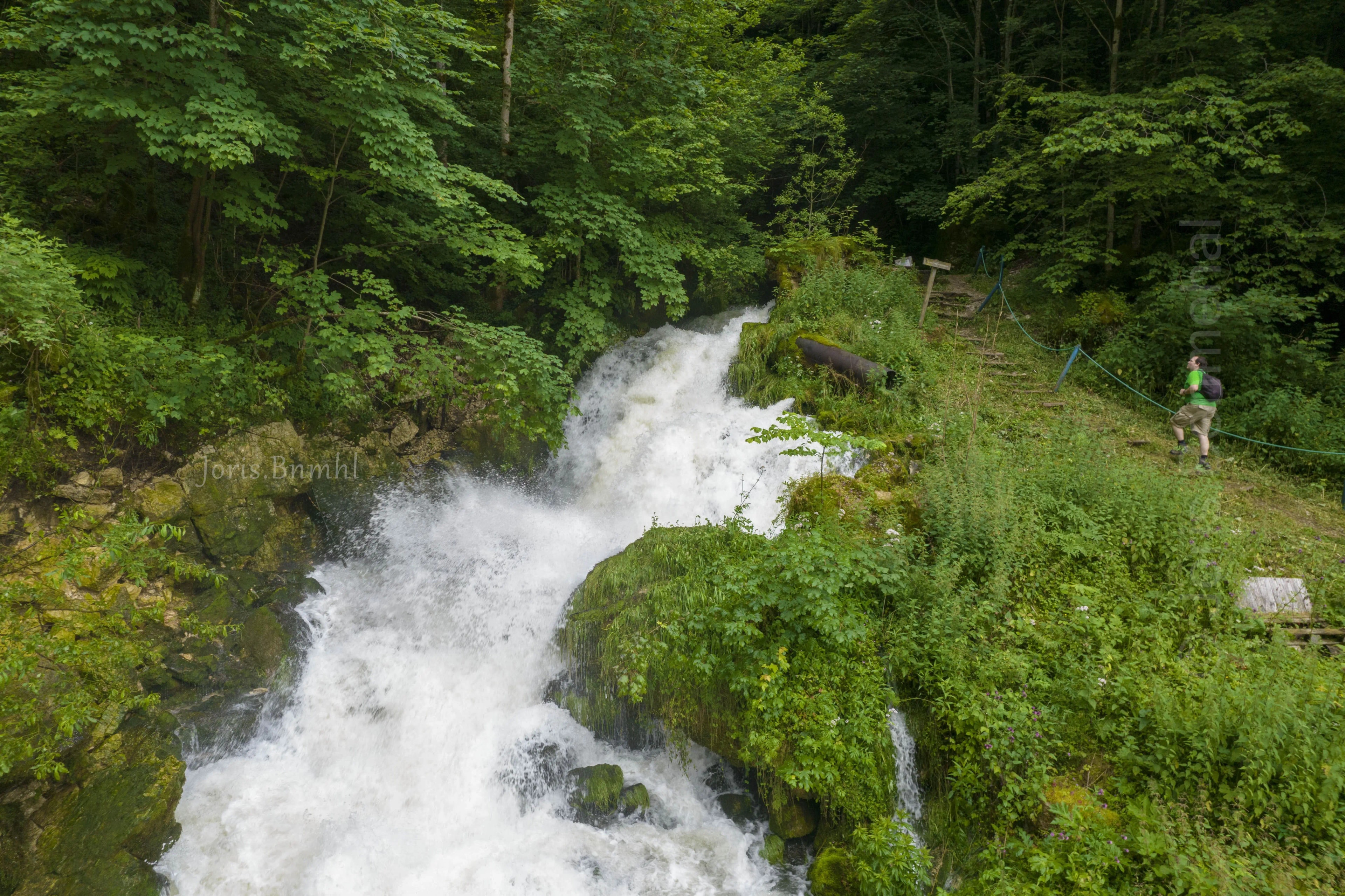 Cascade du Désoubre émergeant près de Consolation-Maisonnettes, visible au-dessus du restaurant.